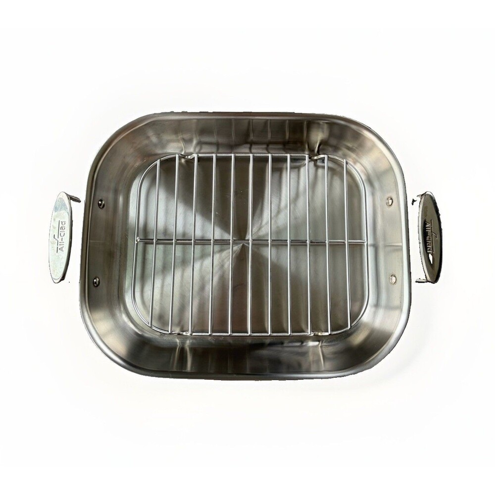 All-Clad D3 Stainless Steel Large Flared Roasting Pan Turkey Roaster Rack 14x16
